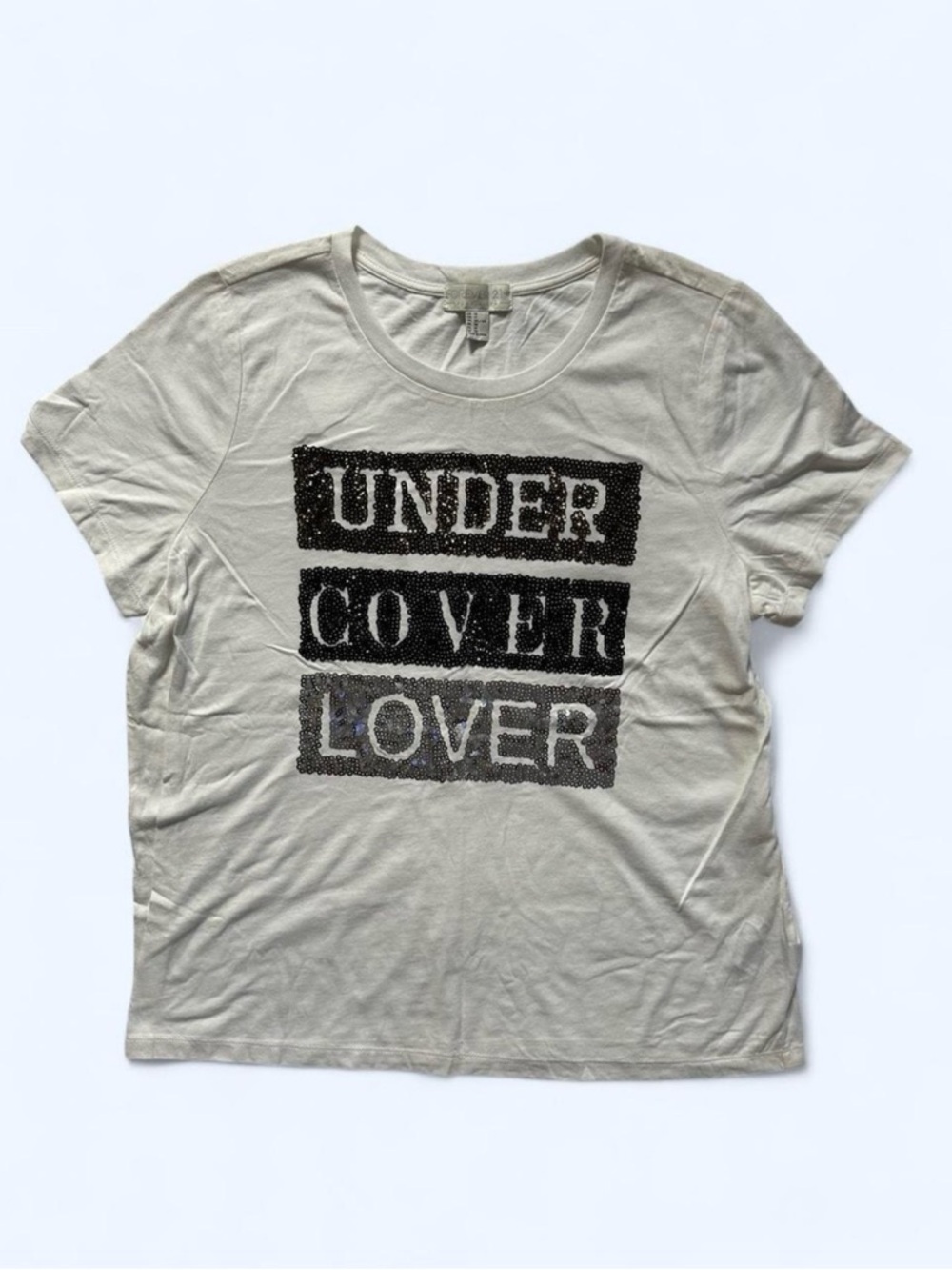 Forever 21+ Under Cover Lover Sequin Short Sleeve Tee in White Plus Size 1X